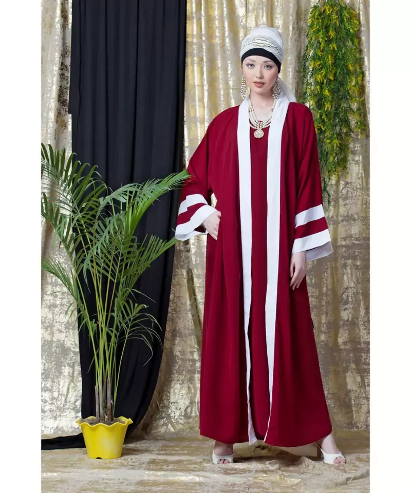 Maroon Nazneen Contrast Band With Inner Dubai Kaftan
