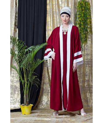 Maroon Nazneen Contrast Band With Inner Dubai Kaftan 1
