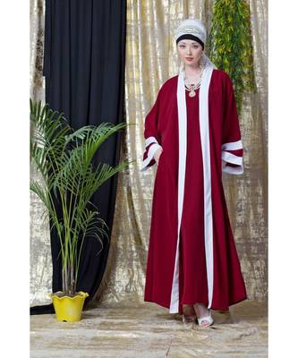 Maroon Nazneen Contrast Band With Inner Dubai Kaftan 2