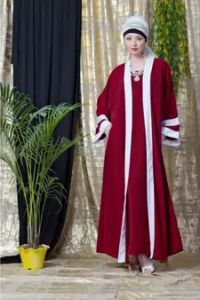 Maroon Nazneen Contrast Band With Inner Dubai Kaftan