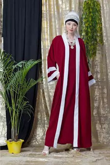 Maroon Nazneen Contrast Band With Inner Dubai Kaftan
