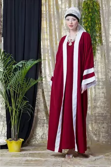 Maroon Nazneen Contrast Band With Inner Dubai Kaftan