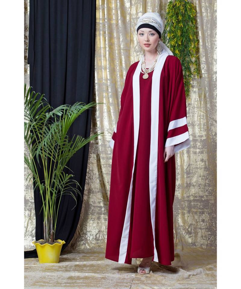 Maroon Nazneen Contrast Band With Inner Dubai Kaftan