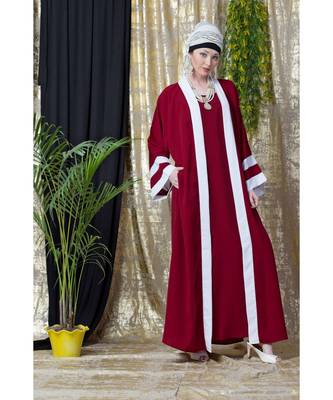 Maroon Nazneen Contrast Band With Inner Dubai Kaftan 5