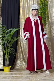 Maroon Nazneen Contrast Band With Inner Dubai Kaftan