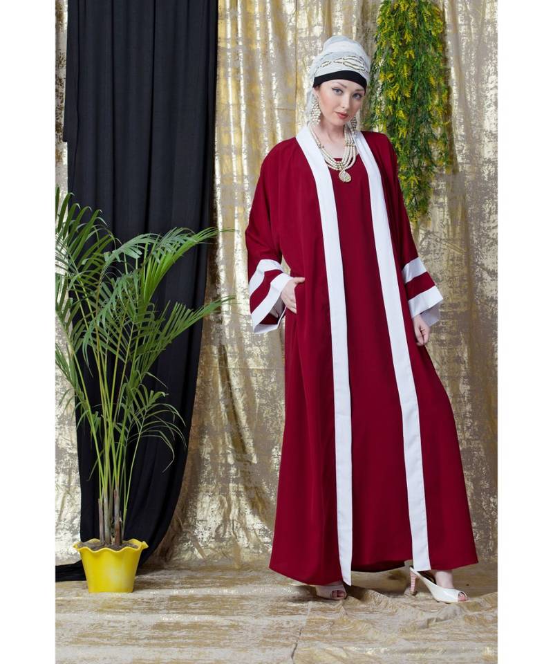Maroon Nazneen Contrast Band With Inner Dubai Kaftan
