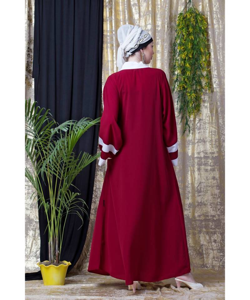 Maroon Nazneen Contrast Band With Inner Dubai Kaftan