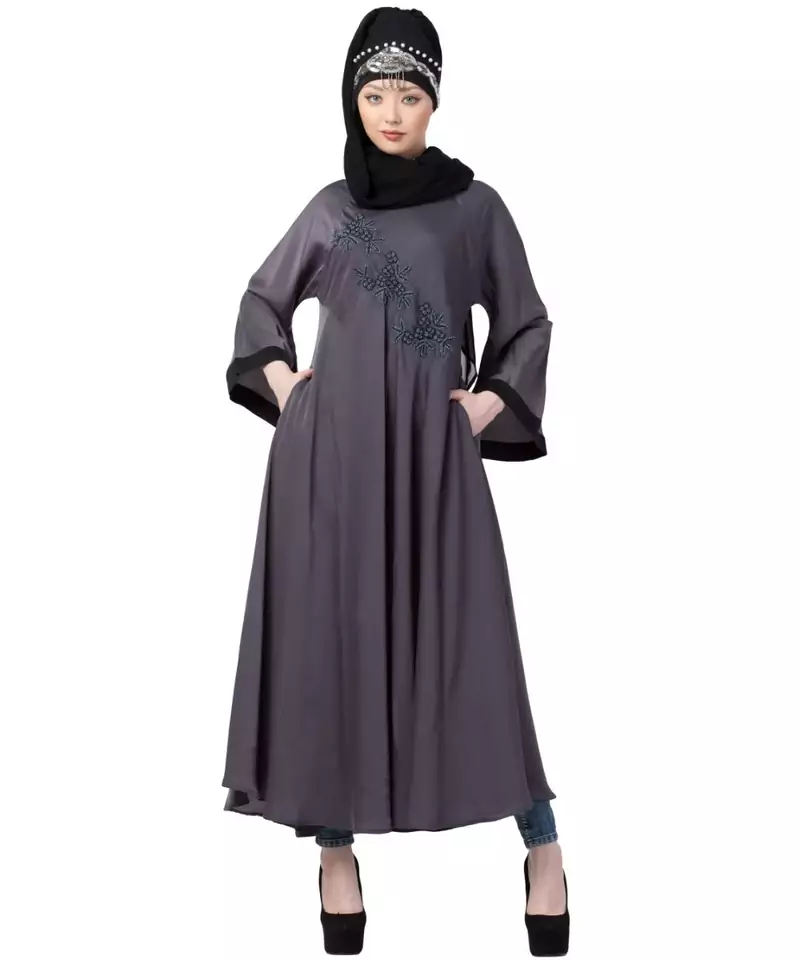 Blue Nazneen Hand Embroidered  Umbrella Nida Abaya