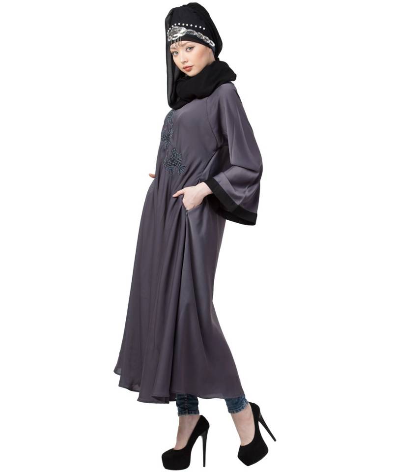 Blue Nazneen Hand Embroidered  Umbrella Nida Abaya