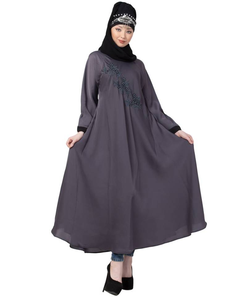 Blue Nazneen Hand Embroidered  Umbrella Nida Abaya