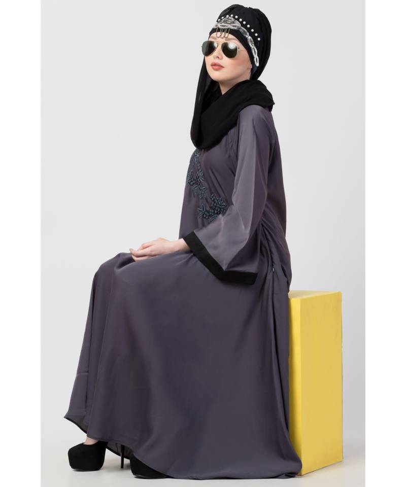 Blue Nazneen Hand Embroidered  Umbrella Nida Abaya