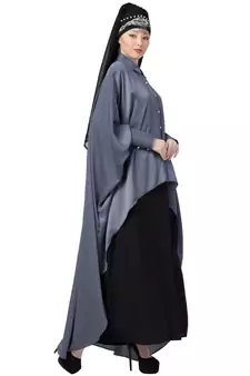 Grey Nazneen Front Open Shirt Kaftan With Inner Casual Abaya