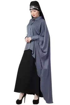 Grey Nazneen Front Open Shirt Kaftan With Inner Casual Abaya