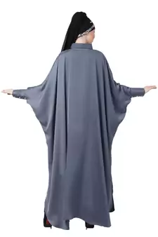 Grey Nazneen Front Open Shirt Kaftan With Inner Casual Abaya