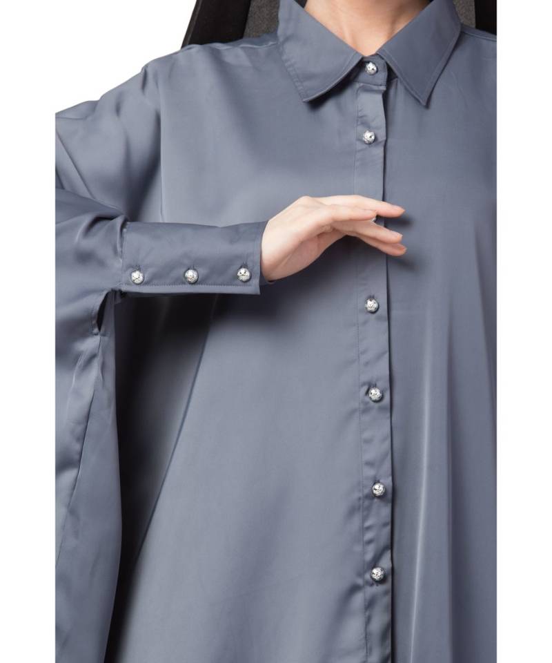 Grey Nazneen Front Open Shirt Kaftan With Inner Casual Abaya