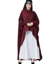 Maroon Nazneen Front Open Shirt Kaftan With Inner Casual Abaya