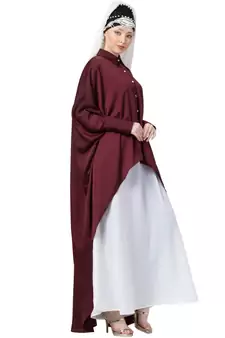 Maroon Nazneen Front Open Shirt Kaftan With Inner Casual Abaya