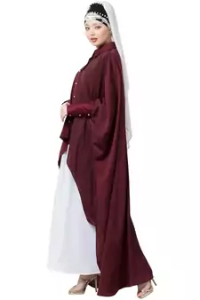 Maroon Nazneen Front Open Shirt Kaftan With Inner Casual Abaya