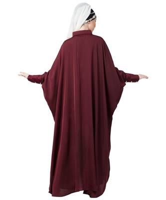 Maroon Nazneen Front Open Shirt Kaftan With Inner Casual Abaya 4