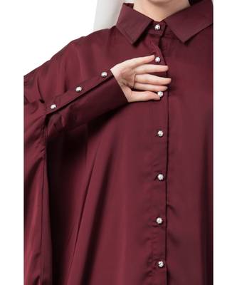 Maroon Nazneen Front Open Shirt Kaftan With Inner Casual Abaya 5