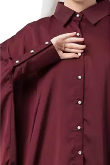 Maroon Nazneen Front Open Shirt Kaftan With Inner Casual Abaya