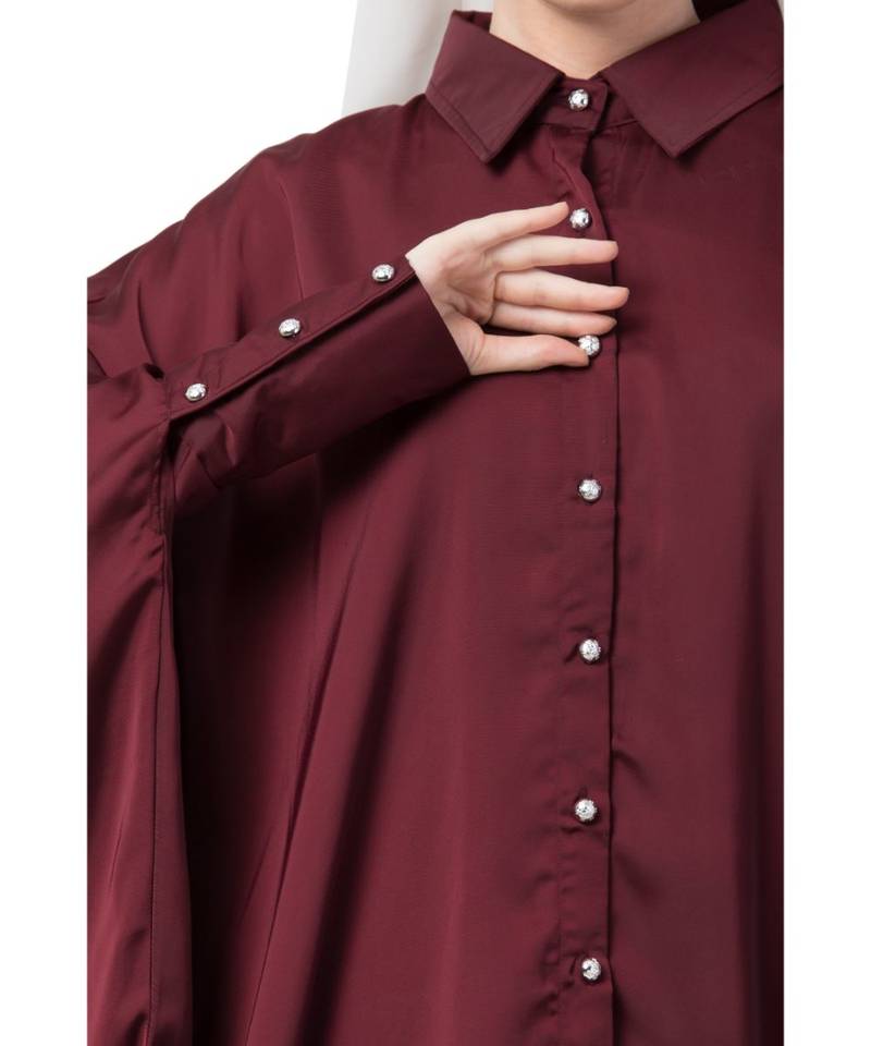 Maroon Nazneen Front Open Shirt Kaftan With Inner Casual Abaya