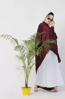 Maroon Nazneen Front Open Shirt Kaftan With Inner Casual Abaya