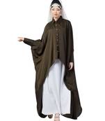 Green Nazneen Front Open Shirt Kaftan With Inner Casual Abaya