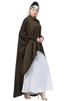 Green Nazneen Front Open Shirt Kaftan With Inner Casual Abaya