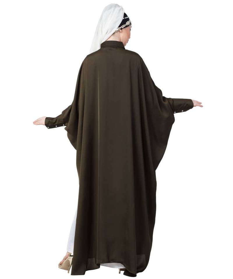 Green Nazneen Front Open Shirt Kaftan With Inner Casual Abaya
