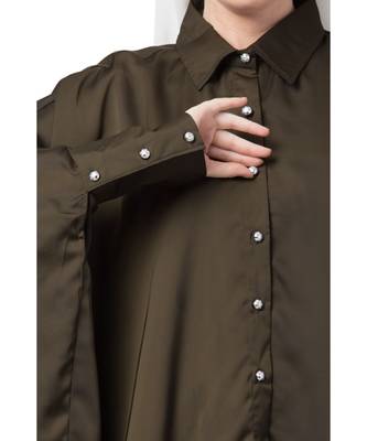 Green Nazneen Front Open Shirt Kaftan With Inner Casual Abaya 4