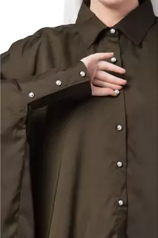 Green Nazneen Front Open Shirt Kaftan With Inner Casual Abaya