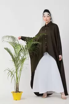 Green Nazneen Front Open Shirt Kaftan With Inner Casual Abaya