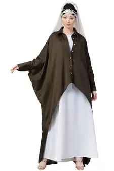 Green Nazneen Front Open Shirt Kaftan With Inner Casual Abaya