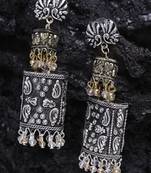 Handcrafted Champagne and White Stones Filigree Gold and Silver Plated Brass Jhumkas