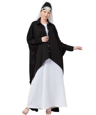 Black Nazneen Front Open Shirt Kaftan With Inner Casual Abaya 1