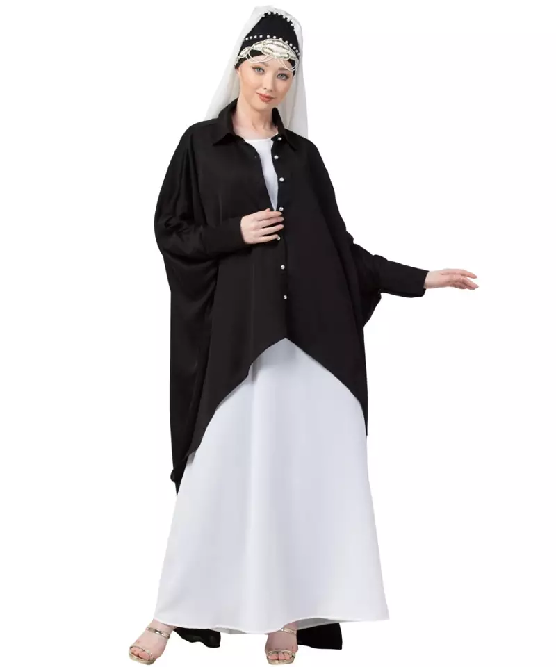 Black Nazneen Front Open Shirt Kaftan With Inner Casual Abaya
