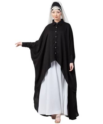 Black Nazneen Front Open Shirt Kaftan With Inner Casual Abaya 2