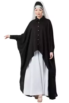 Black Nazneen Front Open Shirt Kaftan With Inner Casual Abaya