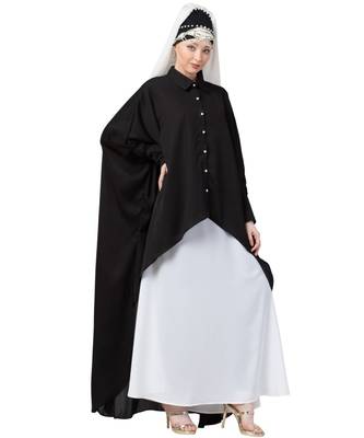 Black Nazneen Front Open Shirt Kaftan With Inner Casual Abaya 3