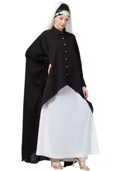 Black Nazneen Front Open Shirt Kaftan With Inner Casual Abaya