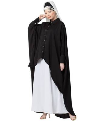 Black Nazneen Front Open Shirt Kaftan With Inner Casual Abaya 4