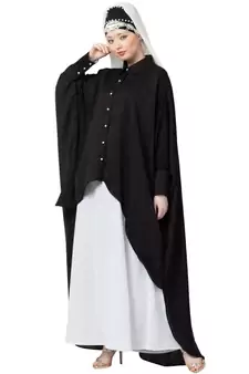 Black Nazneen Front Open Shirt Kaftan With Inner Casual Abaya