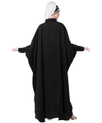 Black Nazneen Front Open Shirt Kaftan With Inner Casual Abaya 5