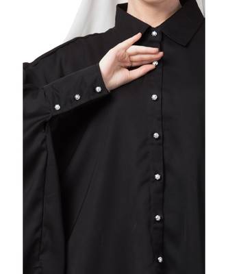 Black Nazneen Front Open Shirt Kaftan With Inner Casual Abaya 6