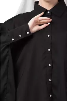Black Nazneen Front Open Shirt Kaftan With Inner Casual Abaya