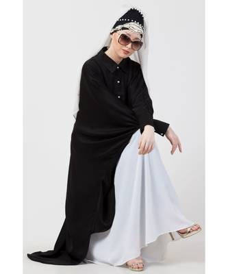 Black Nazneen Front Open Shirt Kaftan With Inner Casual Abaya 7