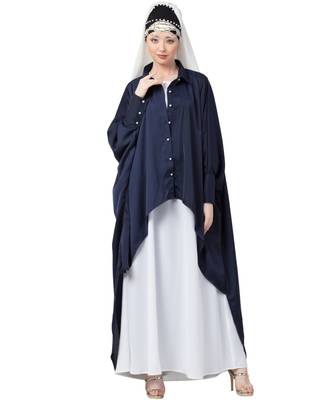 Blue Nazneen Front Open Shirt Kaftan With Inner Casual Abaya 1