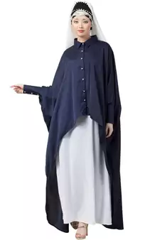 Blue Nazneen Front Open Shirt Kaftan With Inner Casual Abaya