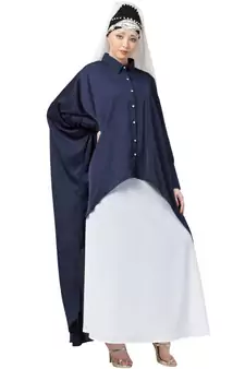 Blue Nazneen Front Open Shirt Kaftan With Inner Casual Abaya